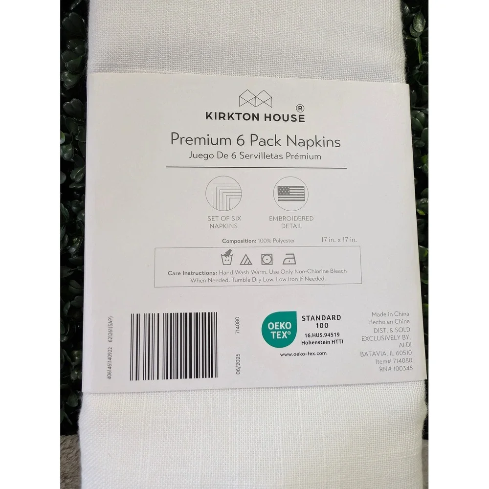 ALDI Kirkton House 6 Pack Napkins White American Flag Embroidered 17x17 NEW